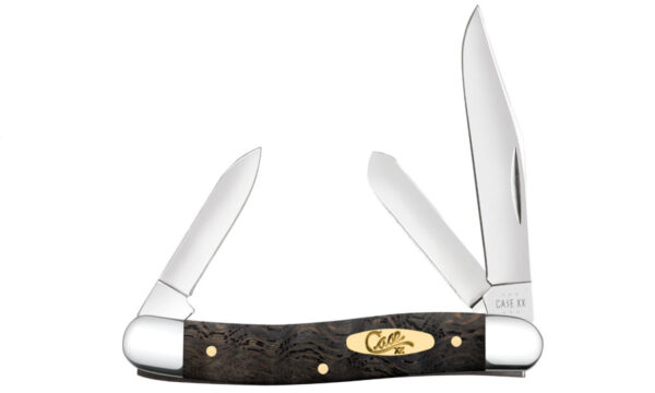 Case (14001) "Stockman" Non-Locking Folder, 2.5"/1.88"/1.71" Stainless Steel Mirror Polish Clip Point/Sheepsfoot/Spey Blades, Black Curly Oak Wood Handle, Slip Joint