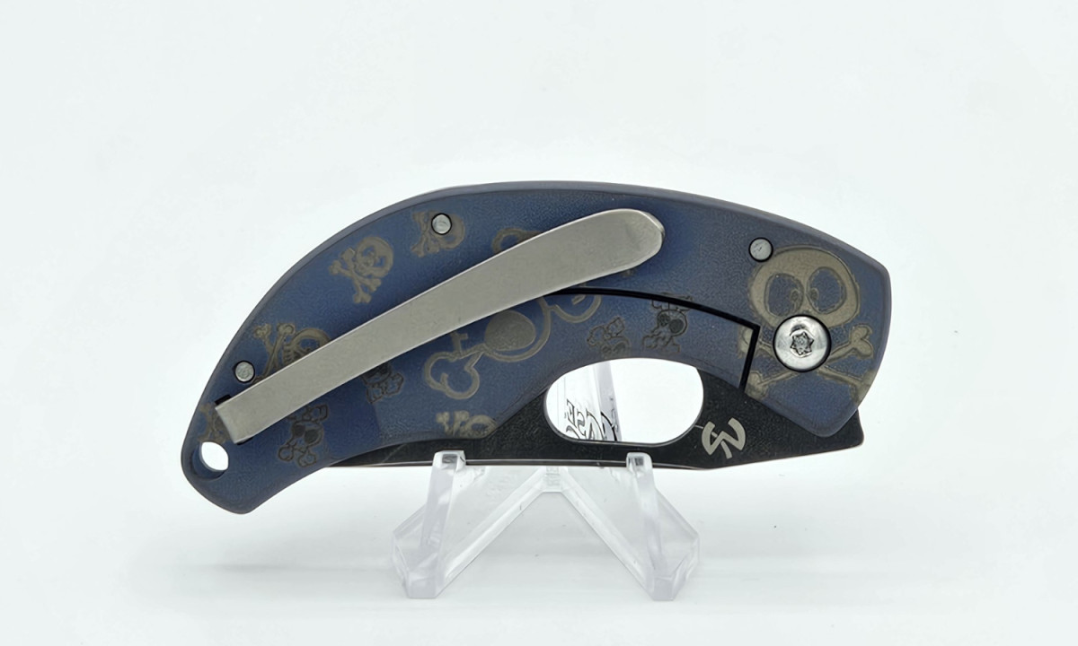 PIERRE SUPPER/FRED PERRIN (FPNANO-E) "Nano" Manual Folder, 2.01" 440C Dark Stonewash Drop Point Blade, Anodized Titanium Handle with Engravings, Frame Lock (SOLD SEPERATELY) - Image 3