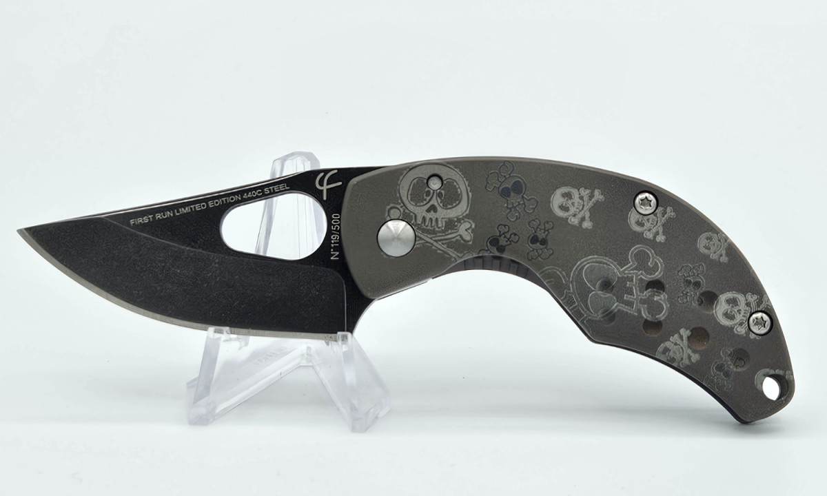 PIERRE SUPPER/FRED PERRIN (FPNANO-E) "Nano" Manual Folder, 2.01" 440C Dark Stonewash Drop Point Blade, Anodized Titanium Handle with Engravings, Frame Lock (SOLD SEPERATELY) - Image 5