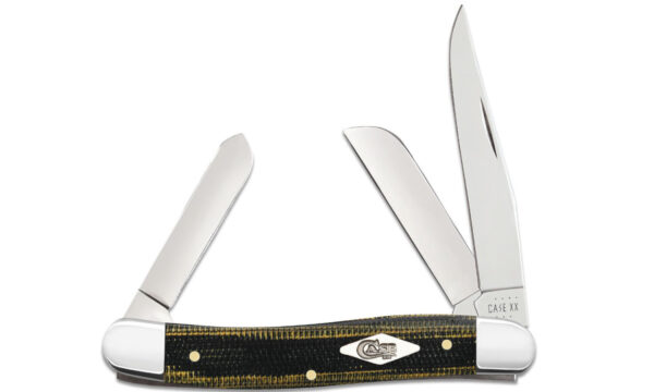 Case (23471) "Stockman" Non-Locking Folder, 2.57"/1.88"/1.71" Stainless Steel Mirror Polish Clip Point/Sheepsfoot/Spey Blades, Black Green and Natural Micarta Handle, Slip Joint