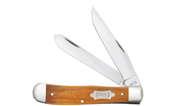 Case (23690) "Trapper" Non-Locking Folder, 3.24"/3.27" Stainless Steel Mirror Polish Clip Point/Spey Blades, Natural Micarta Handle, Slip Joint