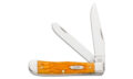 Case (26560) "Trapper" Non-Locking Folder, 3.24"/3.27" Stainless Steel Mirror Polish Clip Point/Spey Blades, Persimmon Orange Bone Handle, Slip Joint
