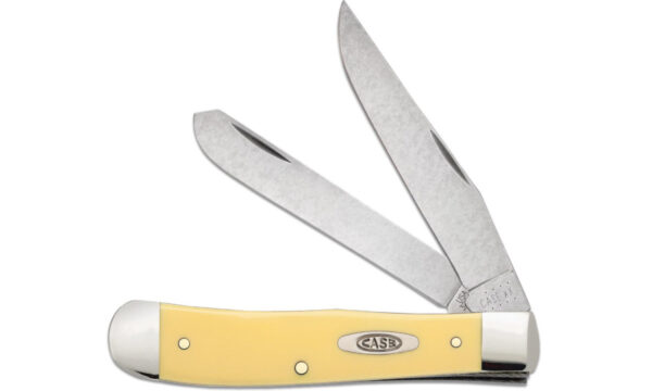 Case (30114) "Trapper" Non-Locking Folder, 3.24"/3.27" Stainless Steel Tumble Polish Clip Point/Spey Blades, Yellow Synthetic Handle, Slip Joint