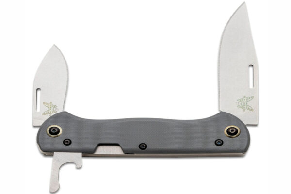 Benchmade (317) "Weekender" Non-Locking Folder, 2.97/1.97" CPM-S30V Satin Drop Point/Clip Point Blades, Cool Gray G10 Handle with Bottle Opener, Slip Joint