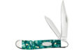 Case (71384) "Peanut" Non-Locking Folder, 2.1"/1.53" Stainless Steel Mirror Polish Clip Point/Pen Blades, Green Kirinite Handle, Slip Joint