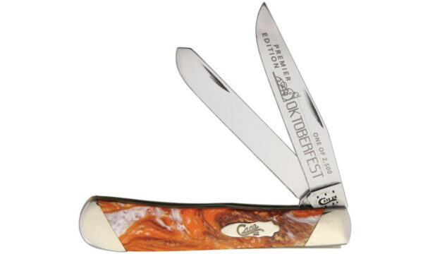 Case (S9254OF) "Trapper" Non-Locking Folder, 3.24"/3.27" Stainless Steel Mirror Polish 'Premier Edition' Engraved Clip Point/Spey Blades, Oktoberfest Corelon Handle, Slip Joint
