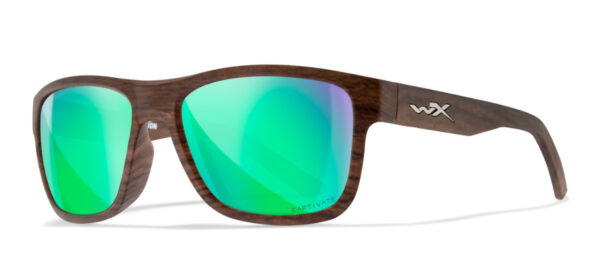 Wiley X (AC6OVN07) "Ovation" Captivate Polarized Green Mirror Impact Resistant Lenses, Matte Woodgrain Frames