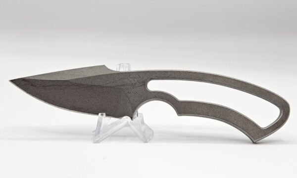 Gahagan "Alviss" Fixed Blade, 2.25" 1095 Stonewashed Drop Point Blade, Skeletonized Steel Handle, Kydex Sheath