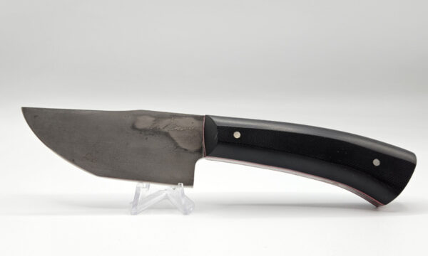 Greiner Blades "Terra" Fixed Blade, 3.55" 1095 Stonewashed Hybrid Blade, Black G-10 with Pink Liner Handle, Black Leather Sheath