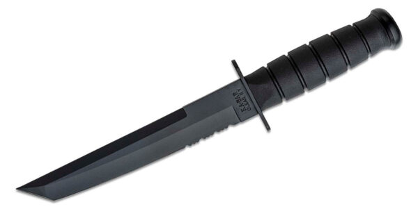 KA-BAR (1245) "Tanto Half-Serrated" Fixed Blade, 8" 1095 Cro-Van Black Partially Serrated Tanto Blade, Black Kraton G Synthetic Handle, Black Kraton G Synthetic Sheath