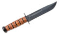 KA-BAR (5017) "KA-BAR USMC, Straight Edge" Fixed Blade, 7" 1095 Cro-Van Black Clip Point Blade, Brown Leather Wrap Handle, Black Hard Plastic Sheath