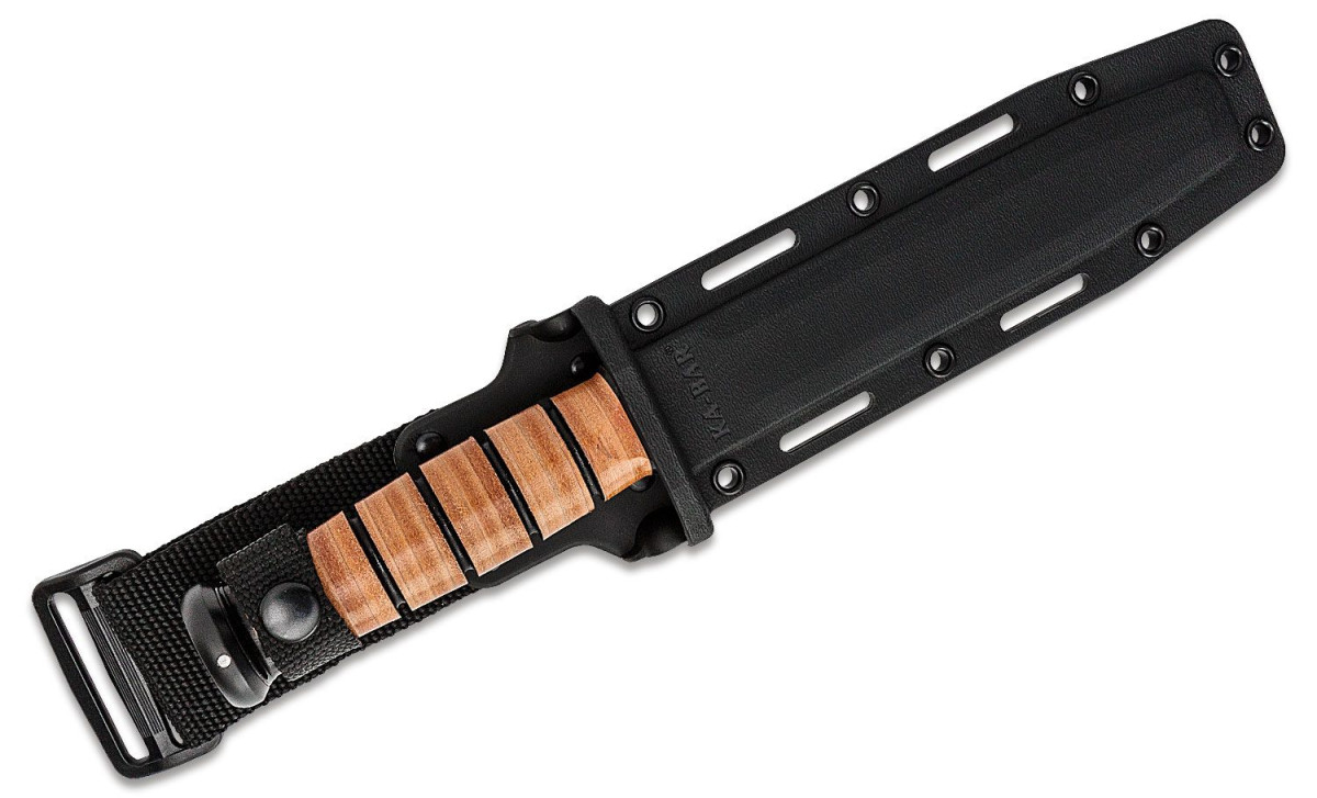 KA-BAR (5019) "U.S. ARMY KA-BAR, Serrated Edge" Fixed Blade, 7" 1095 Cro-VAn Black Clip Point Blade, Brown Leather Wrap Handle, Black Hard Plastic Sheath - Image 3