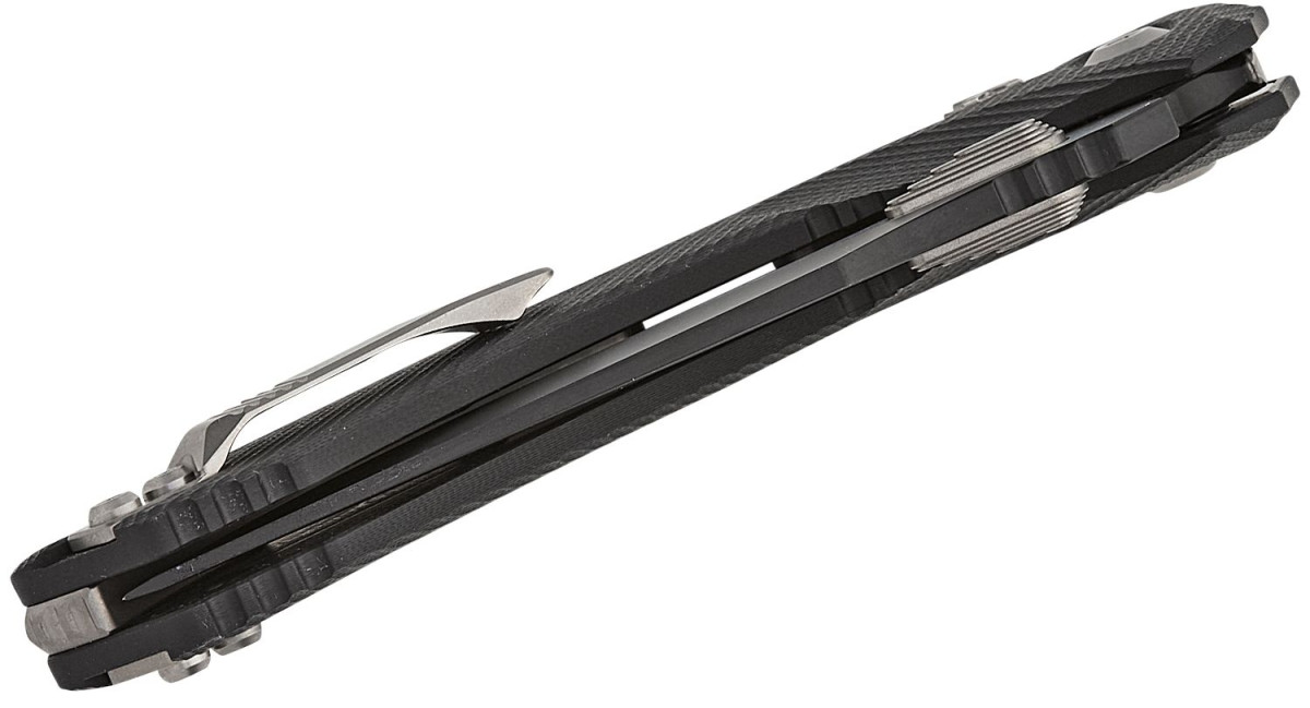 Microtech (137RL-2FLGTBK) "Amphibian" Manual Folder, 3.875" M390MK Two Tone DLC Partially Serrated Clip Point Blade, Fluted Black G-10 Handle, RAM Lock - Image 3