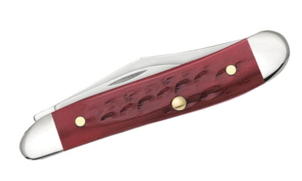 Case (00781) "Peanut" Non-Locking Folder, 2.1"/1.53" Stainless Steel Mirror Polish Clip Point/Pen Blades, Red Bone Handle, Slip Joint - Image 2