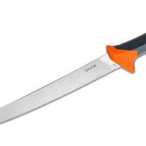 Buck (0146ORS-B) "Fresh Water Fillet" Fixed Blade, 9" Stainless Steel Satin Trailing Point Blade, Orange and Gray Rubber/Polymer Handle, Gray Polymer Sheath