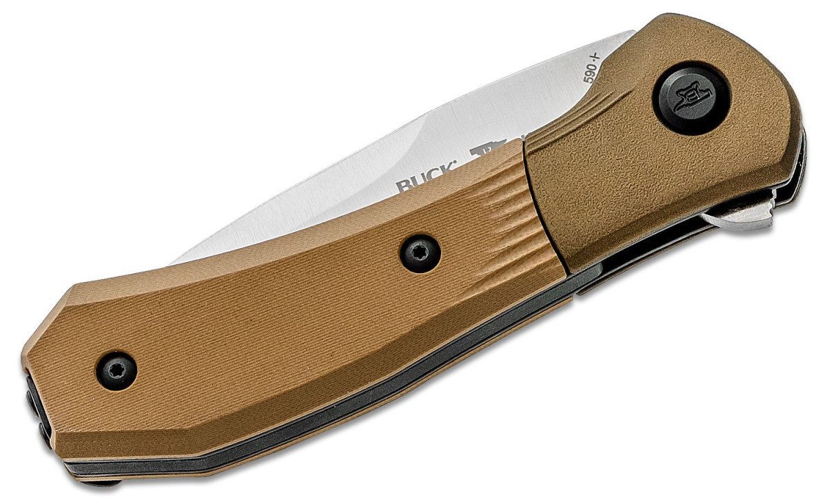 Buck (0590BRS-B) "Paradigm" Assisted Open Folder, 3" CPM S35VN Satin Drop Point Blade, Brown G-10 Handle, Rotating Bolster Lock - Image 2