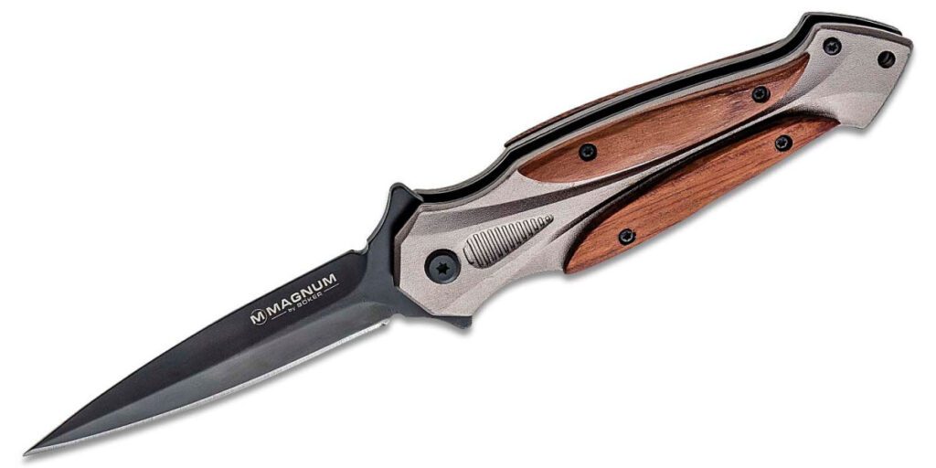 boker-magnum-06ry069-starfighter-xl-assited-folder-3-74-440a-black-modified-dagger-blade-black-aluminum-and-cocolobo-wood-handle-liner-lock