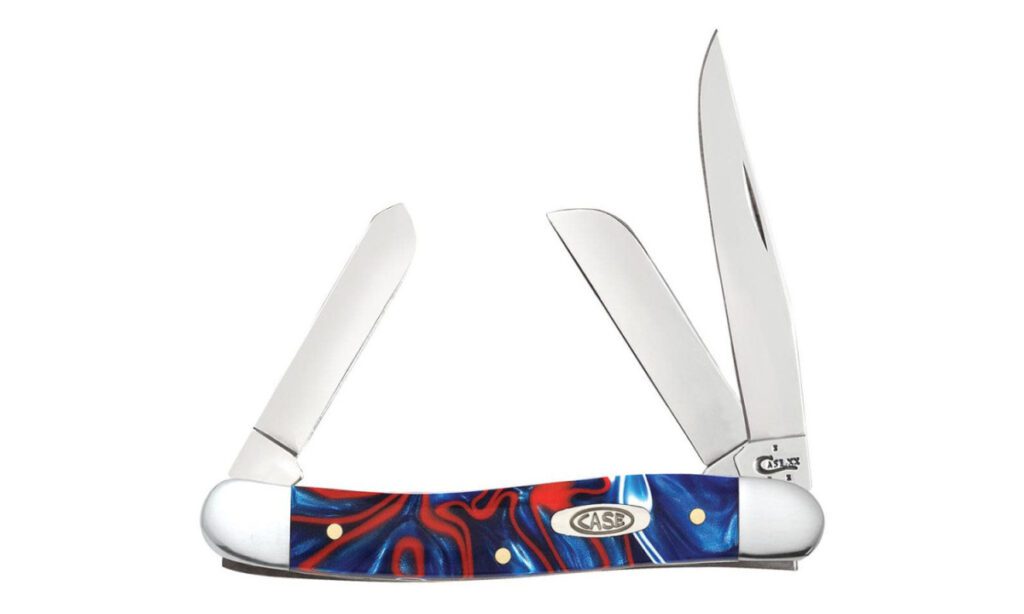 case-11021-stockman-non-locking-folder-2-57-1-88-1-71-stainless-steel-mirror-polish-clip-point-sheepsfoot-spey-blades-patriot-kirinite-handle-slip-joint