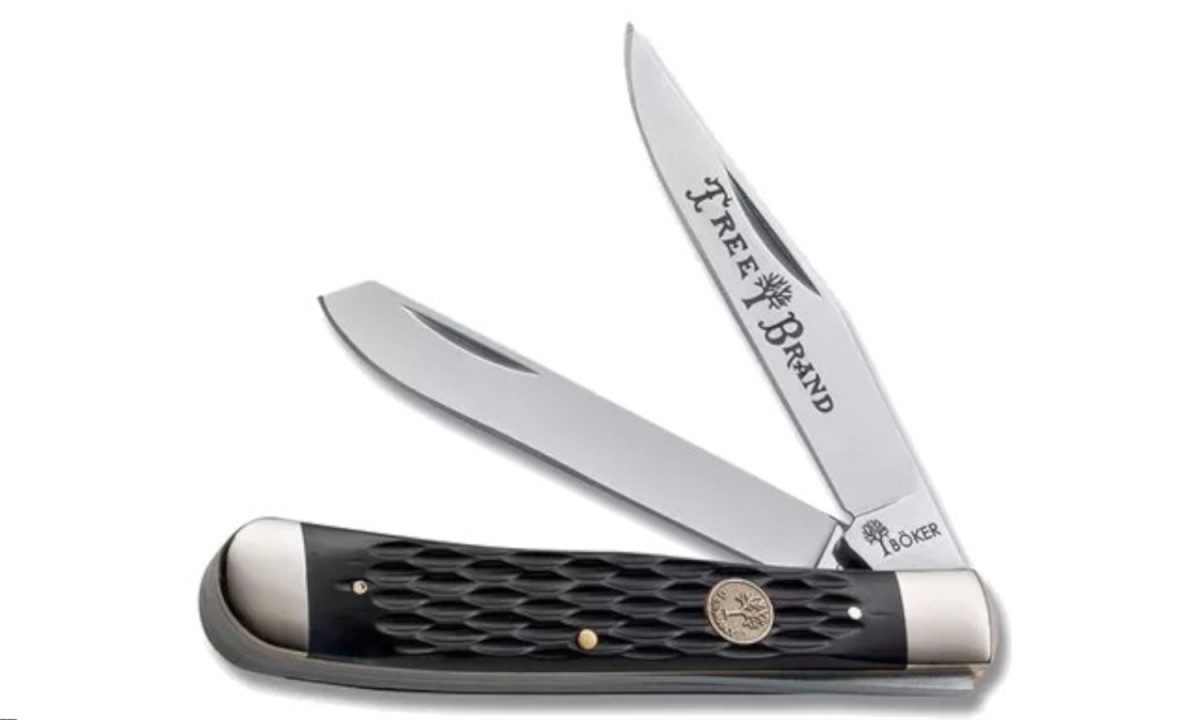 Boker (110733) "Trapper" Non-Locking Folder, 3.125" Stainless Steel Mirror Polish Clip Point/Spey Blades, Black Jigged Bone Handle, Slip Joint