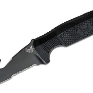 Benchmade (112SBK-BLK) "H2O" Fixed Blade, 3.5" N680 Black Cerakote Partialy Serrated Opposing Bevel Blade, Black Rubberized Handle, PIM Sheath