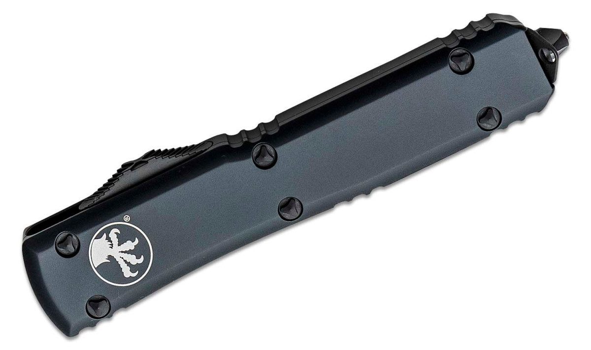 Microtech (122-1T) "Ultratech" Dual Action OTF, 3.35" M390 Two Tone DLC Dagger Blade, Black Anodized 6061-T6 Aluminum Handle with Glass Breaker - Image 2