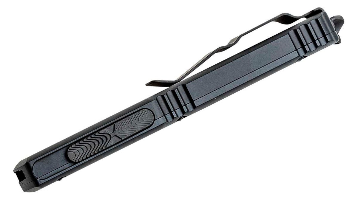 Microtech (122-1T) "Ultratech" Dual Action OTF, 3.35" M390 Two Tone DLC Dagger Blade, Black Anodized 6061-T6 Aluminum Handle with Glass Breaker - Image 3