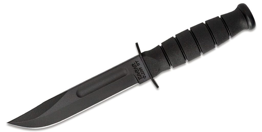 ka-bar-1256-short-ka-bar-fixed-blade-5-25-1095cv-black-powder-coated-clip-point-blade-black-kraton-g-rubber-handle-black-leather-sheath