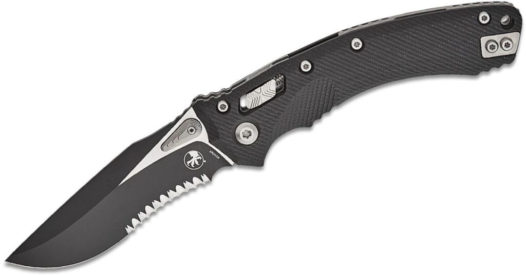 microtech-137rl-2flgtbk-amphibian-manual-folder-3-875-m390mk-two-tone-dlc-partially-serrated-clip-point-blade-fluted-black-g-10-handle-ram-lock