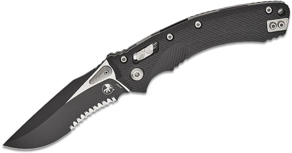 microtech-137rl-2flgtbk-amphibian-manual-folder-3-875-m390mk-two-tone-dlc-partially-serrated-clip-point-blade-fluted-black-g-10-handle-ram-lock
