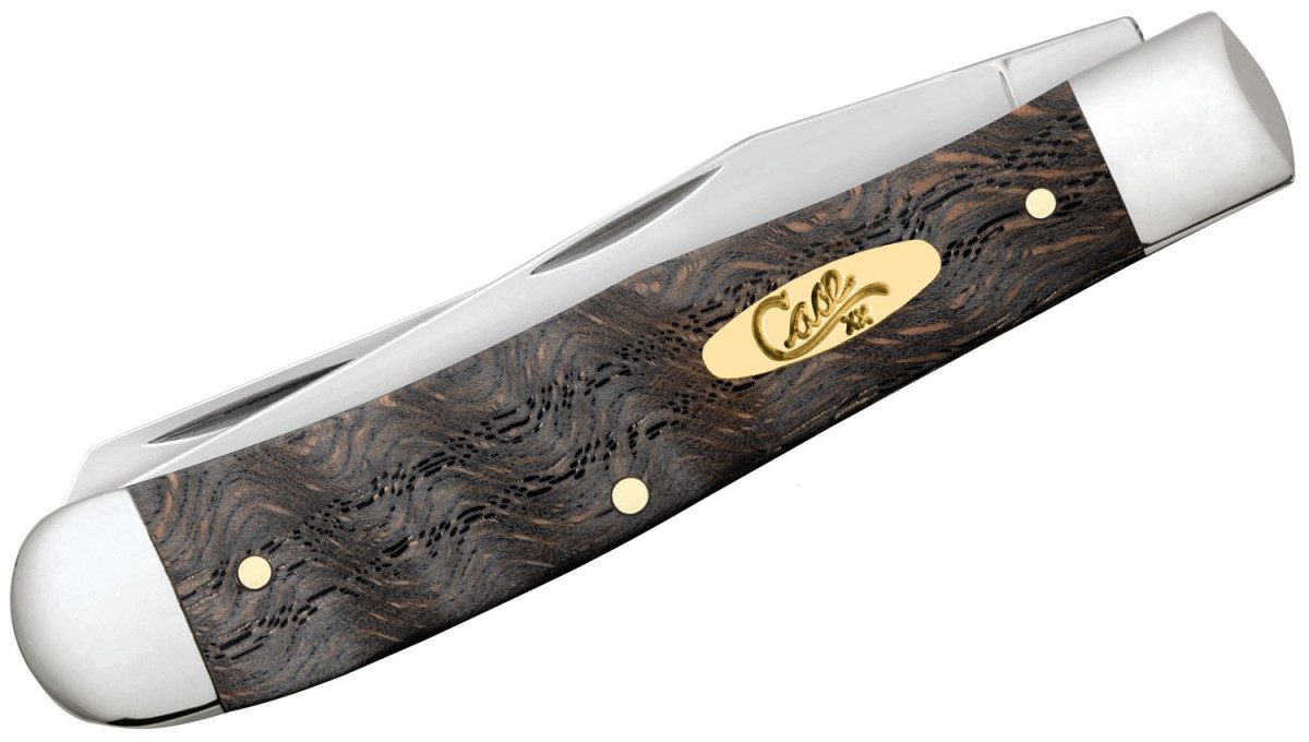 Case (14000) "Trapper" Non-Locking Folder, 3.24"/3.27" Stainless Steel Mirror Polish Clip Point/Spey Blades, Black Curly Oak Wood Handle, Slip Joint - Image 2