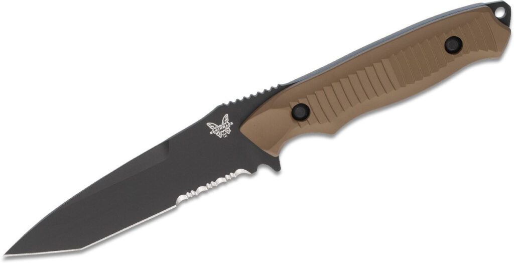 benchmade-141sbksn-nimravus-fixed-blade-4-5-154cm-black-dlc-partially-serrated-tanto-blade-tan-6061-t6-aluminium-handle-tan-nylon-sheath