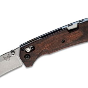 Benchmade (15060-2) "Grizzly Creek" Manual Folder, 3.50" CPM-S30V Satin Drop Point Blade, Stabilized Wood Handle with Gut Hook Blade, AXIS Lock