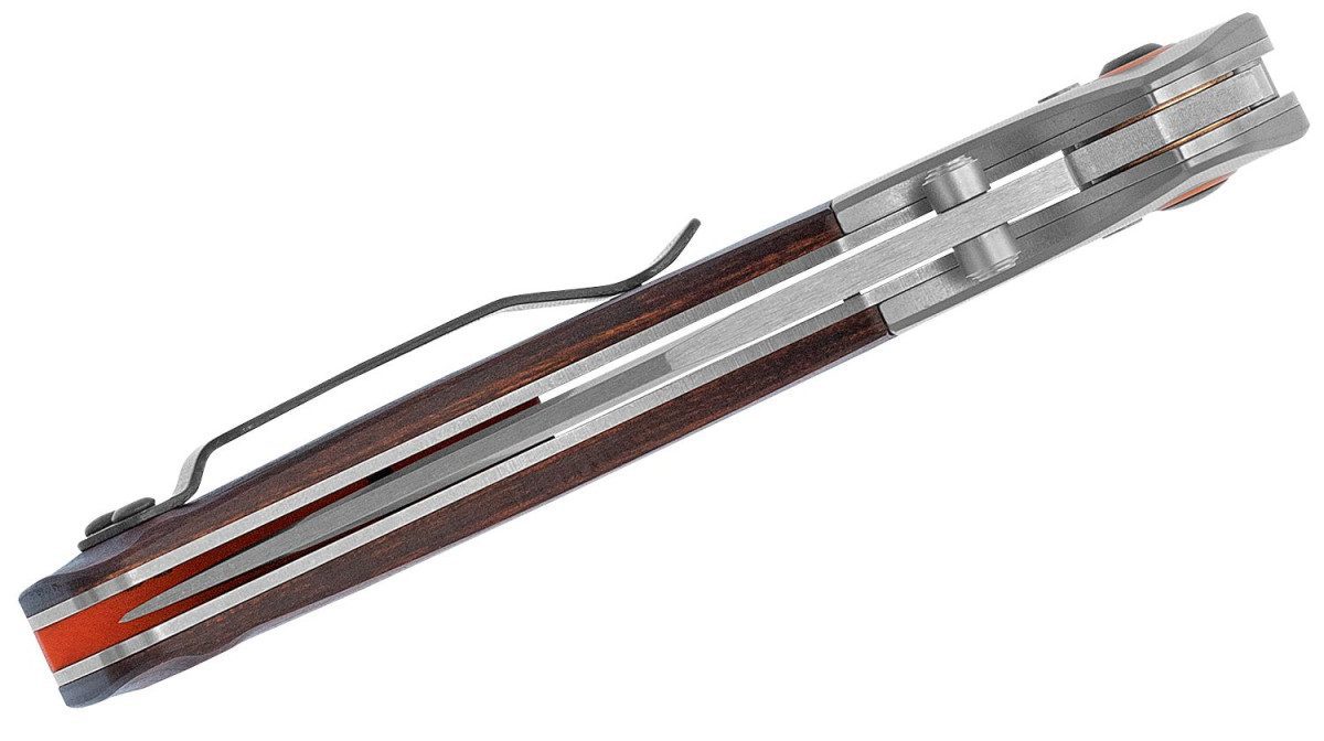 Benchmade (15085-2) "Mini Crooked River" Manual Folder, 3.40" CPM-S30V Satin Clip Point Blade, Stabilized Wood Handle, AXIS Lock - Image 3