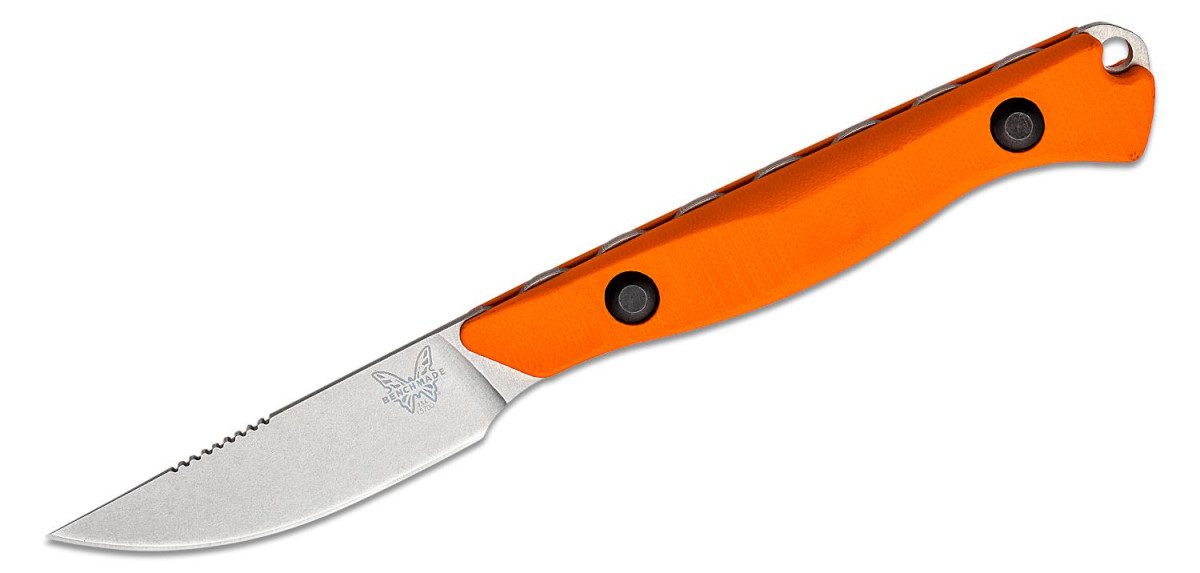 Benchmade (15700) "Flyway" Fixed Blade, 2.70" CPM-154 Satin Straight Baack Blade, Orange G-10 Handle, Orange Boltaron Sheath