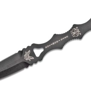 Benchmade (176BKSN) "SOCP" Fixed Blade, 3.22" 440C Black DLC Dagger Blade, Skeletonized Handle with Finger Ring, Tan PIM Sheath