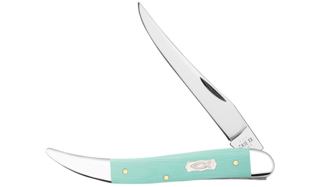 case-18105-medium-toothpick-non-locking-folder-3-4-stainless-steel-mirror-polished-clip-point-blade-smooth-sea-foam-green-g-10-handle-slip-joint