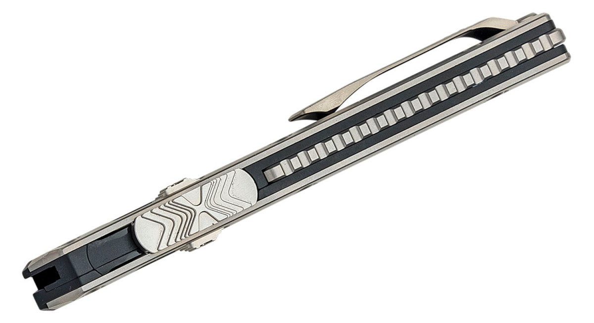 Microtech (184-10) "Glykon" Dual Action OTF, 3.75" M390 Stonewashed Bayonet Blade, Black Anodized 6061-T6 Aluminum Handle with Titanium Inlays - Image 3