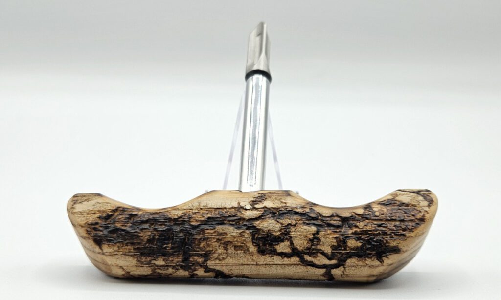 mickey-yurco-arrow-head-push-dagger-fixed-blade-twist-arrow-head-tip-electrified-ash-wood-handle-brown-leather-sheath