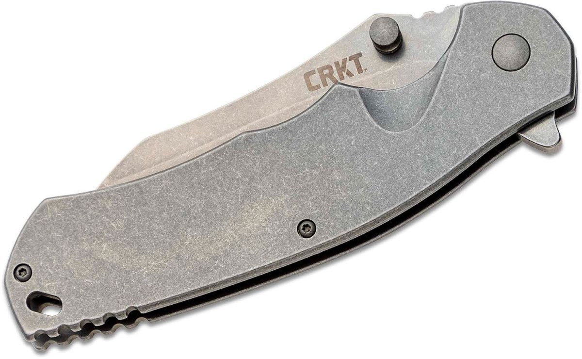 CRKT (2081) "Rasp" Manual Folder, 3.67" AUS-8 Stonewash Modified Wharncliffe Blade, Stainless Steel Handle, Frame Lock - Image 2