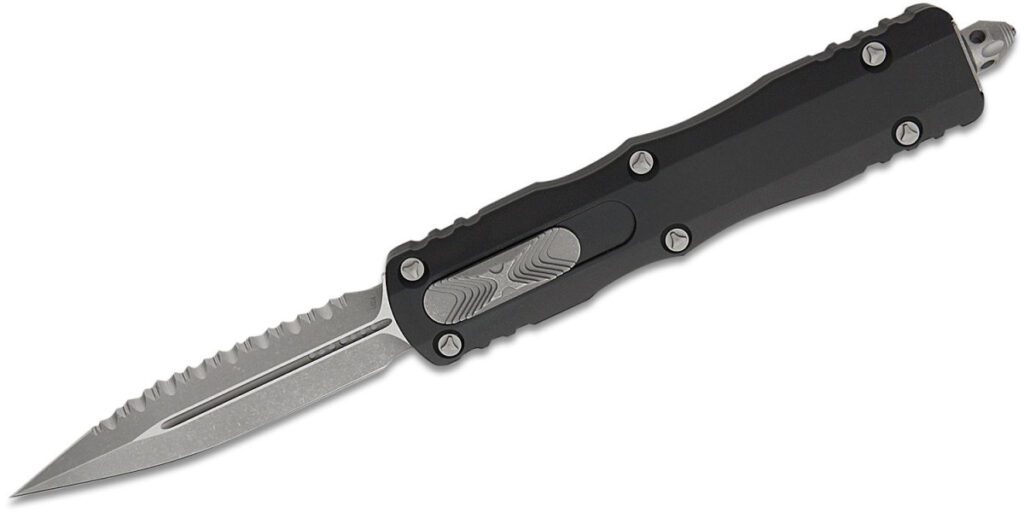 microtech-227-12ap-dirac-delta-dual-action-otf-3-79-m390-apocalyptic-fully-serrated-dagger-blade-black-anodized-6061-t6-aluminum-handle-with-glass-breaker