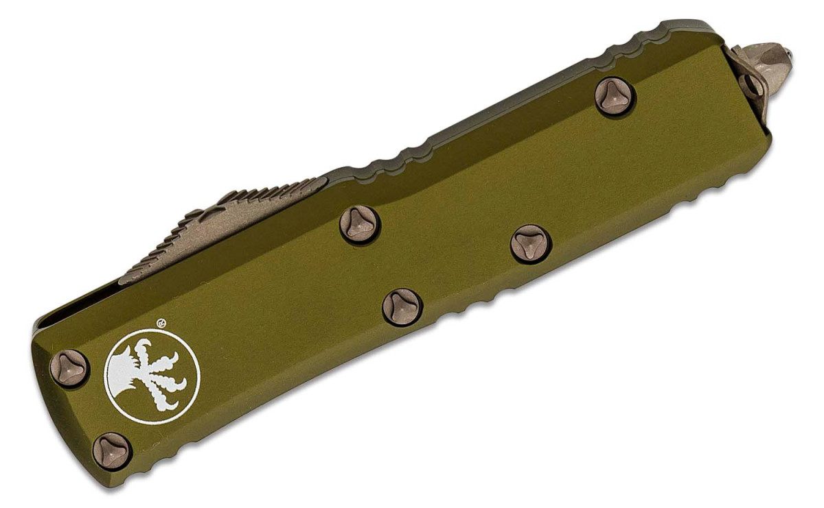 Microtech (231-14APOD) "UTX-85" Dual Action OTF, 3.125" M390 Apocalyptic/Bronzed Partially Serrated Drop Point Blade, OD Green Anodized 6061-T6 Aluminum Handle with Glass Breaker - Image 2
