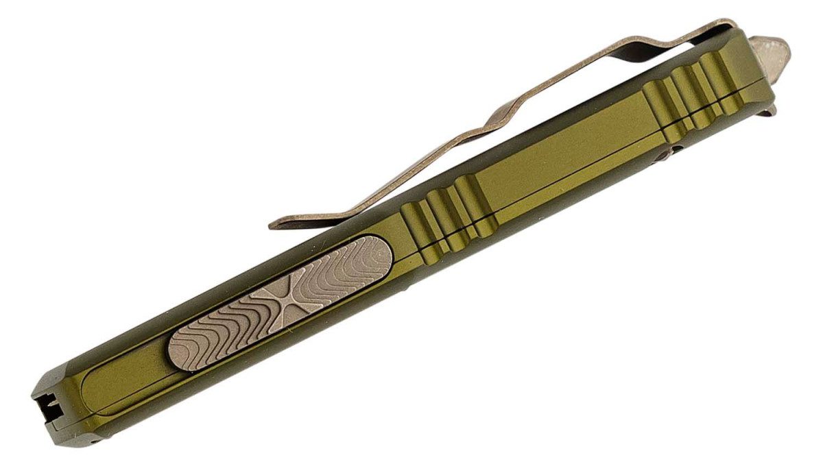 Microtech (231-14APOD) "UTX-85" Dual Action OTF, 3.125" M390 Apocalyptic/Bronzed Partially Serrated Drop Point Blade, OD Green Anodized 6061-T6 Aluminum Handle with Glass Breaker - Image 3