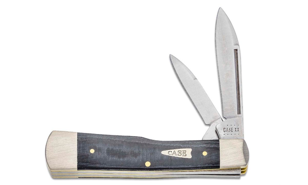 case-27735-gunstock-non-locking-folder-2-61-1-98-stainless-steel-mirror-polish-spear-point-pen-blades-black-micarta-handle-slip-joint