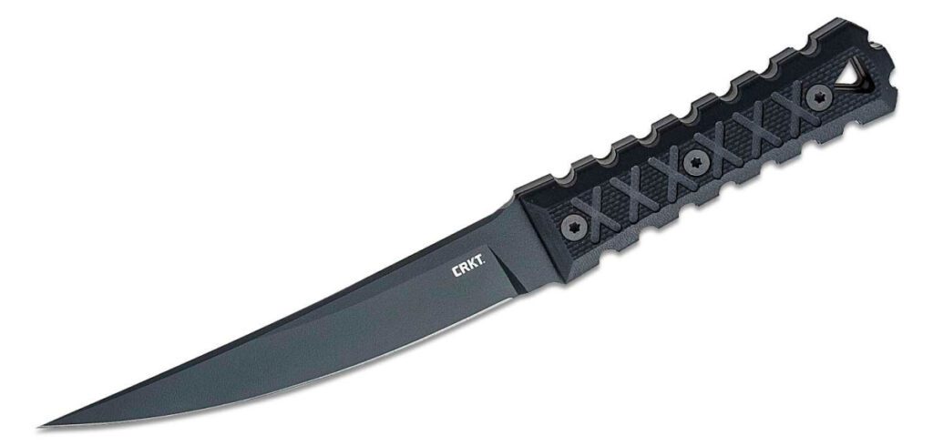crkt-2927-hz6-fixed-blade-6-5-sk5-black-powder-coated-trailing-point-blade-black-milled-g-10-handle-black-boltaron-sheath