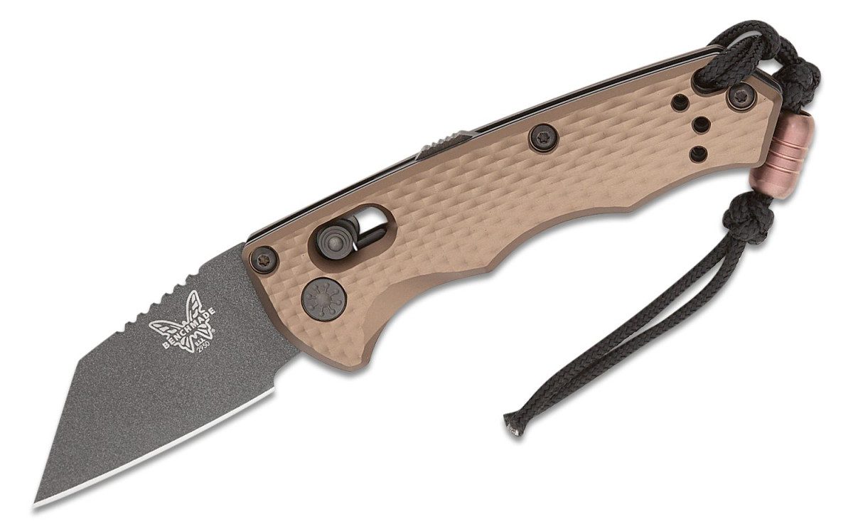Benchmade (2950BK-1) "Auto Partial Immunity" Automatic Folder, 1.95" CPM-M4 Cobalt Black Cerakote Wharncliffe Blade, Burnt Bronze 6061-T6 Aluminum Handle, AXIS Lock