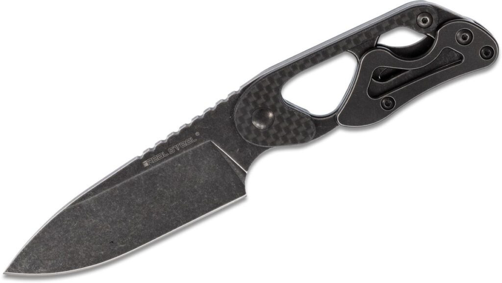 real-steel-3724-cormorant-apex-fixed-blade-3-37-14c28n-dark-stonewashed-drop-point-blade-skeletonized-handle-with-carbon-fiber-inlays-black-kydex-sheath