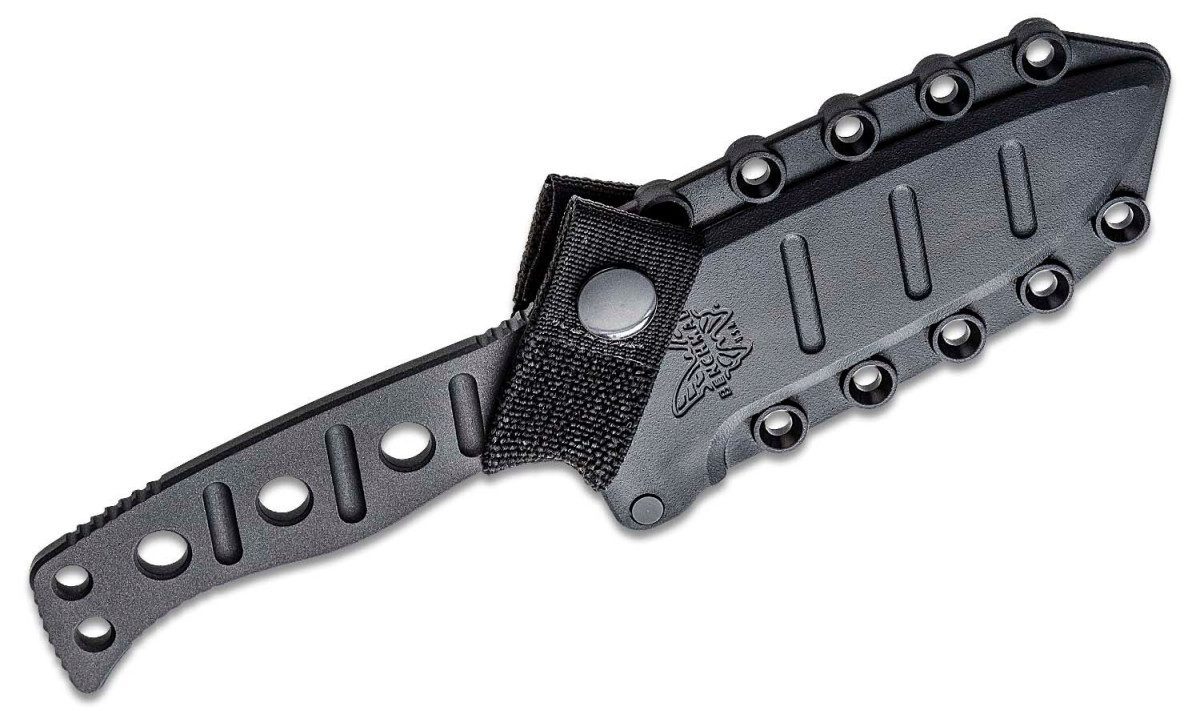 Benchmade (375BK-1) "Fixed Adamas" Fixed Blade, 4.2" CPM-CruWear Cobalt Black Cerekote Drop Point Blade, Skeletonized Handle, PIM Sheath - Image 2