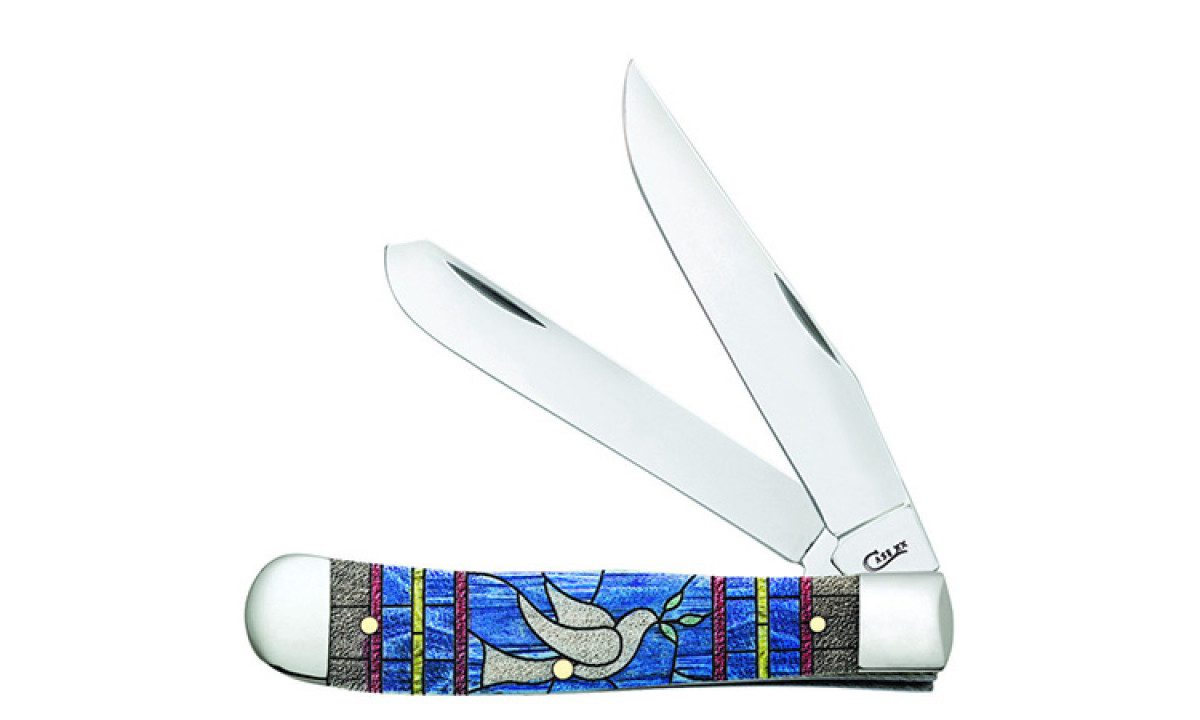 case-38715-trapper-non-locking-folder-3-24-3-27-stainless-steel-mirror-polish-clip-point-spey-blades-dove-design-dyed-natural-bone-handle-slip-joint