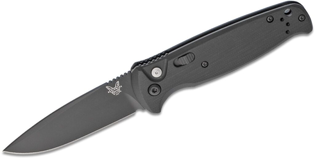 benchmade-4300bk-cla-automatic-folder-3-4-154cm-black-dlc-drop-point-blade-black-g-10-handle-push-button-lock