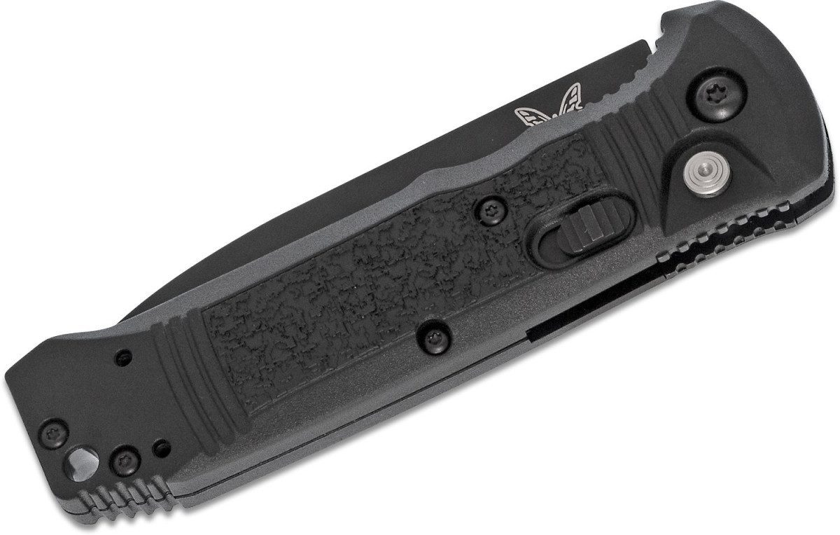 Benchmade (4400SBK) "Casbah" Automatic Folder, 3.4" CPM-S30V Black DLC Partially Serrated Drop Point Blade, Black Textured Grivory Handle, Push Button Lock - Image 2